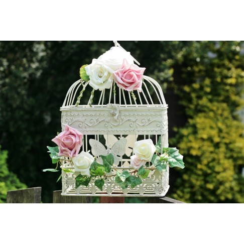 Klatka z kwiatową dekoracją CREAM ROSE Klatka z kwiatową dekoracją CREAM ROSE