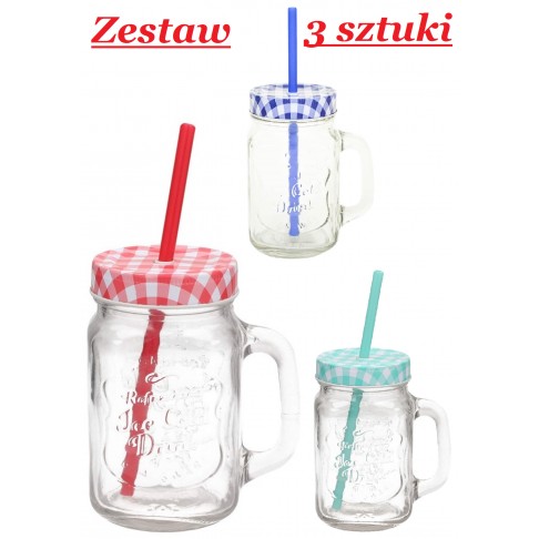 Zestaw 3 kubków - słoików do napojów 400 ml Zestaw 3 kubków - słoików do napojów 400 ml